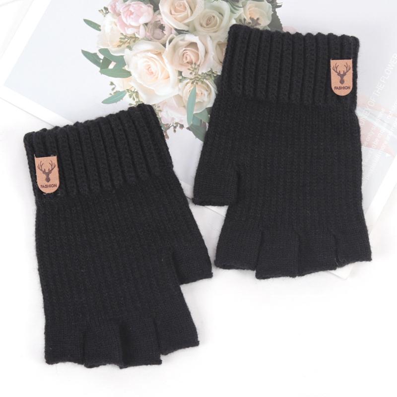 1Pair Winter Short Half Finger Fingerless Knit Wrist Gloves Warm Stretch Work Gloves for Women and Men Cycling Accessories