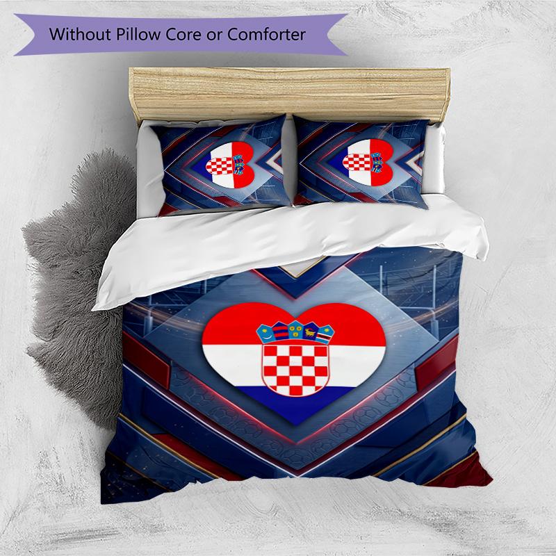 Croatia Football Printed Bedding 3 Piece Set Cozy Breathable Bed Cover Set As Housewarming Holiday Gift