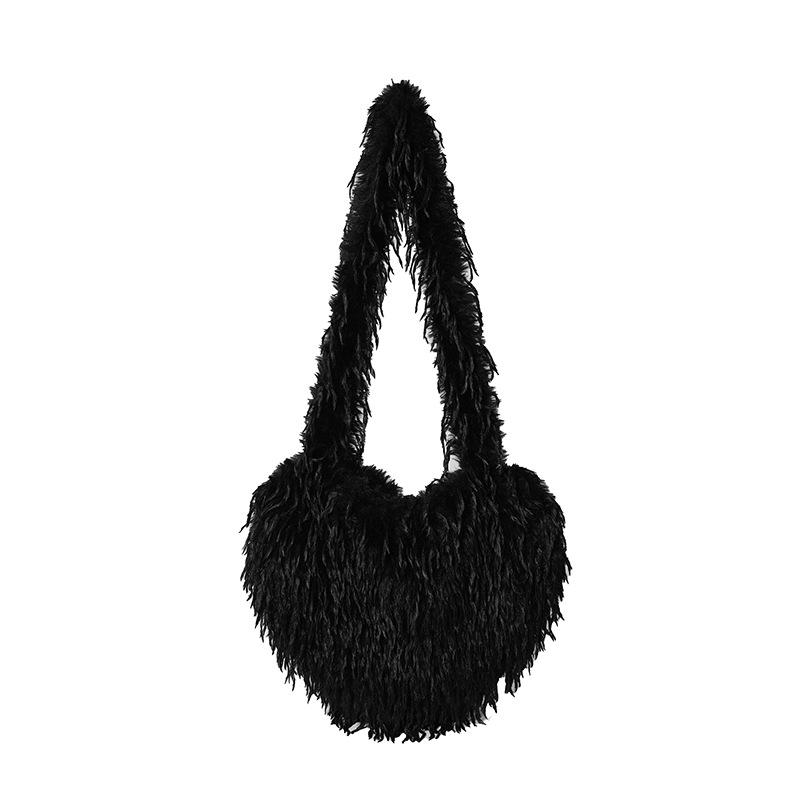 

Daily commuting simple plush cute hand carry love new hair bag peach heart portable shoulder messenger bag
