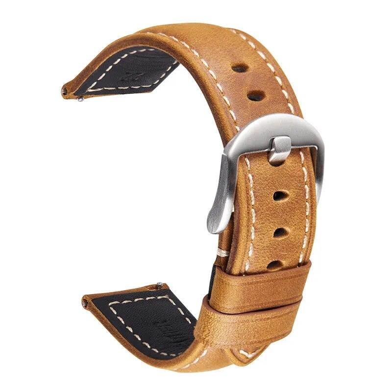 Genuine Leather Strap 20/22/24/26mm Stainless Steel Buckle Men Retro Crazy Horse Leather Replacement Wrist Band Watch Accessory