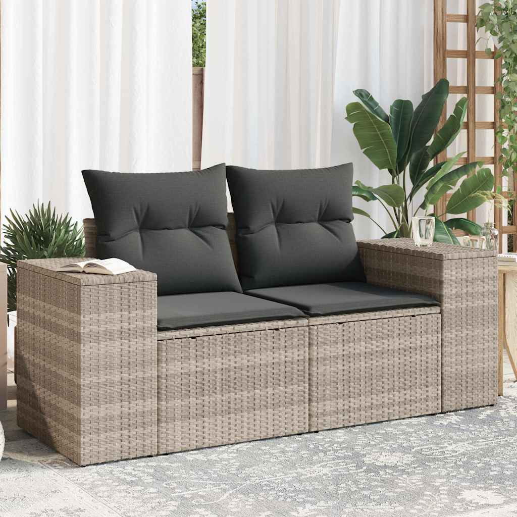 Vidaxl Garden Sofa With Cushions, 2-Seater, Light Grey, Poly Rattan
