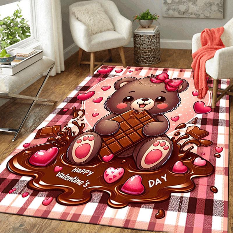 1pc Chocolate Bear Print, Design Indoor Area Rug - Soft, Anti-Slip, and Durable Gaming Room Decor for Bedroom