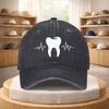 Dental ECG Heartbeat Tooth Graphic Washed Baseball Cap Adjustable Cotton Outdoor Sports Hat