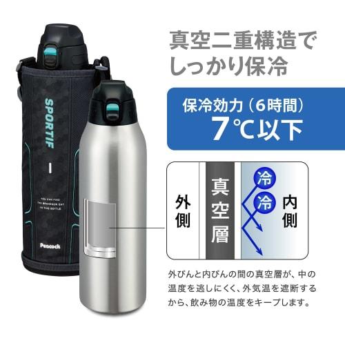 The-peacock Thermos Industry (The-peacock) Peacock Water Bottle, Large Capacity 1.5L, Insulated, Vacuum Insulated, One-Touch Operation, Direct Drinkin