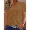 Jarní a letní móda ležérní jednobarevné knoflíkové výstřih do V krátký rukáv dámské halenky a košile