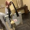 Fashiable Striped Canvas Tote Bag for Women Lightweight Durable Commuter Bag Relaxed Texture and Simple Design Handle Bag
