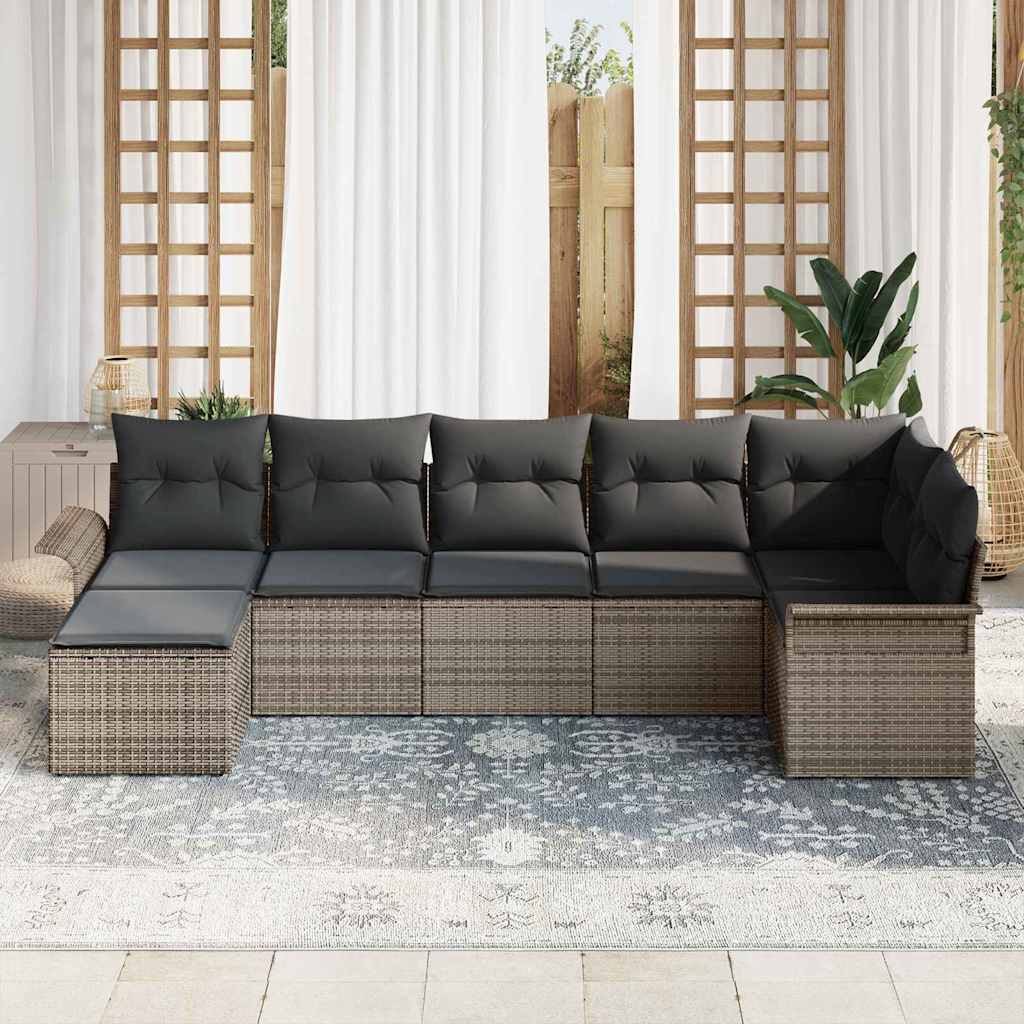 7 Piece Grey Garden Sofa Set with Cushions