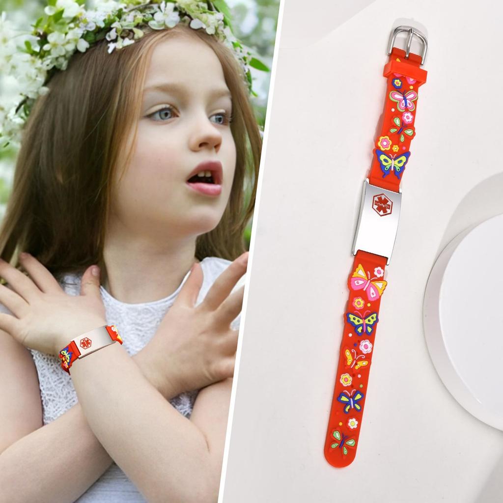 Butterfly Chain Girl Boy Bracelet Personalized Gift, Custom Name ID Silicone Wristband, Free Engrave ID Bracelet Adjustable