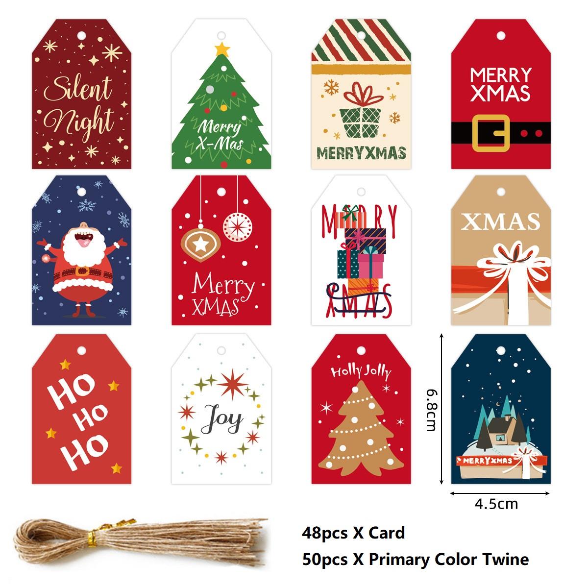 

48PCS Merry Christmas Paper Tags 2025 Xmas Tree Hanging Label Navidad 2025 New Year Home Xmas Party Gifts Cards Set Decorations