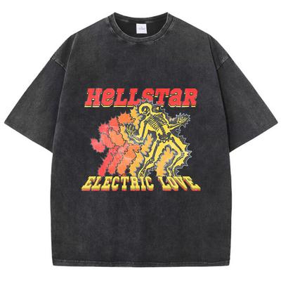 Vintage Woman Acid Wash T-Shirts Electric Love Prints Short Sleeve Tops O-Neck Cotton Oversize Tee Shirts Fashion Clothes