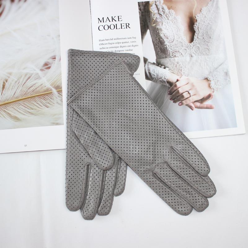Nowe Damskie Rękawiczki ze Skóry Owczej Modny Pełny Wzór Siatki Chłodne Oddychające Jedwabna Podszewka Skórzane Rękawiczki do Jazdy