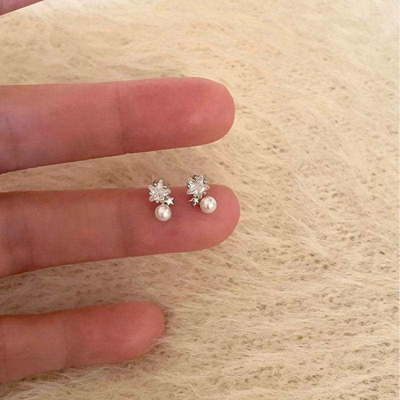 

Серьги-гвоздики Niche Style XINGX с жемчугом, игла из серебра 925 пробы Star Zircon Pearl Earrings 925 Silver Pin