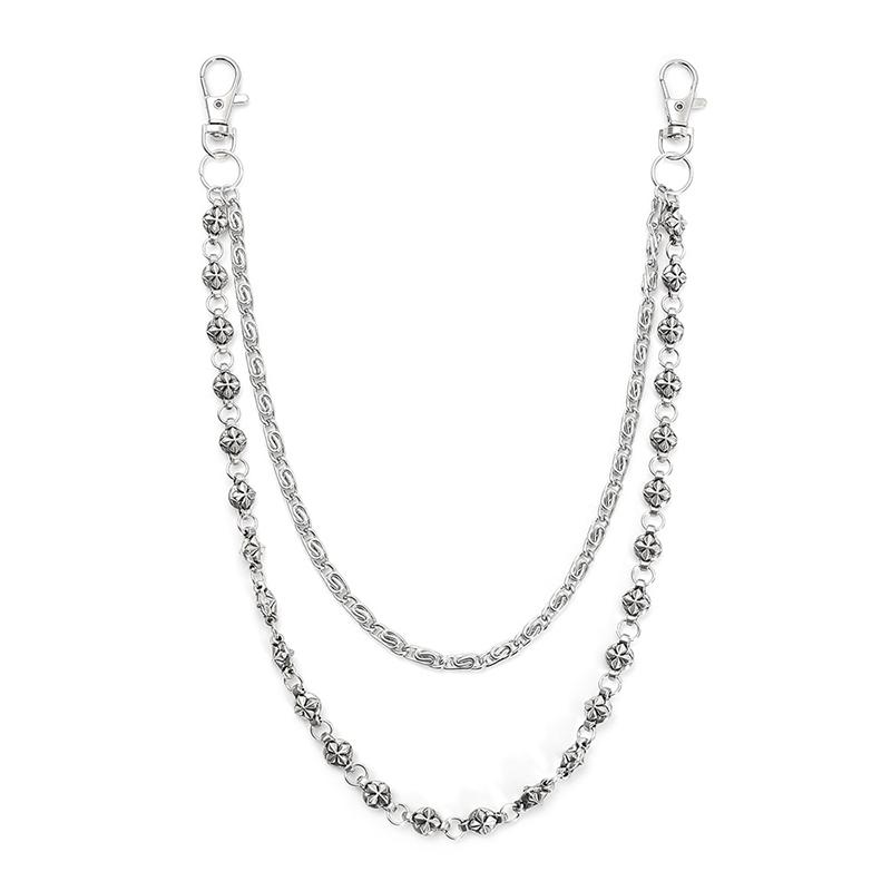 Hip Hop Jeans Chain - Double-Layer Metal Waist Chain With Alloy Cross Design Unisex Accessory