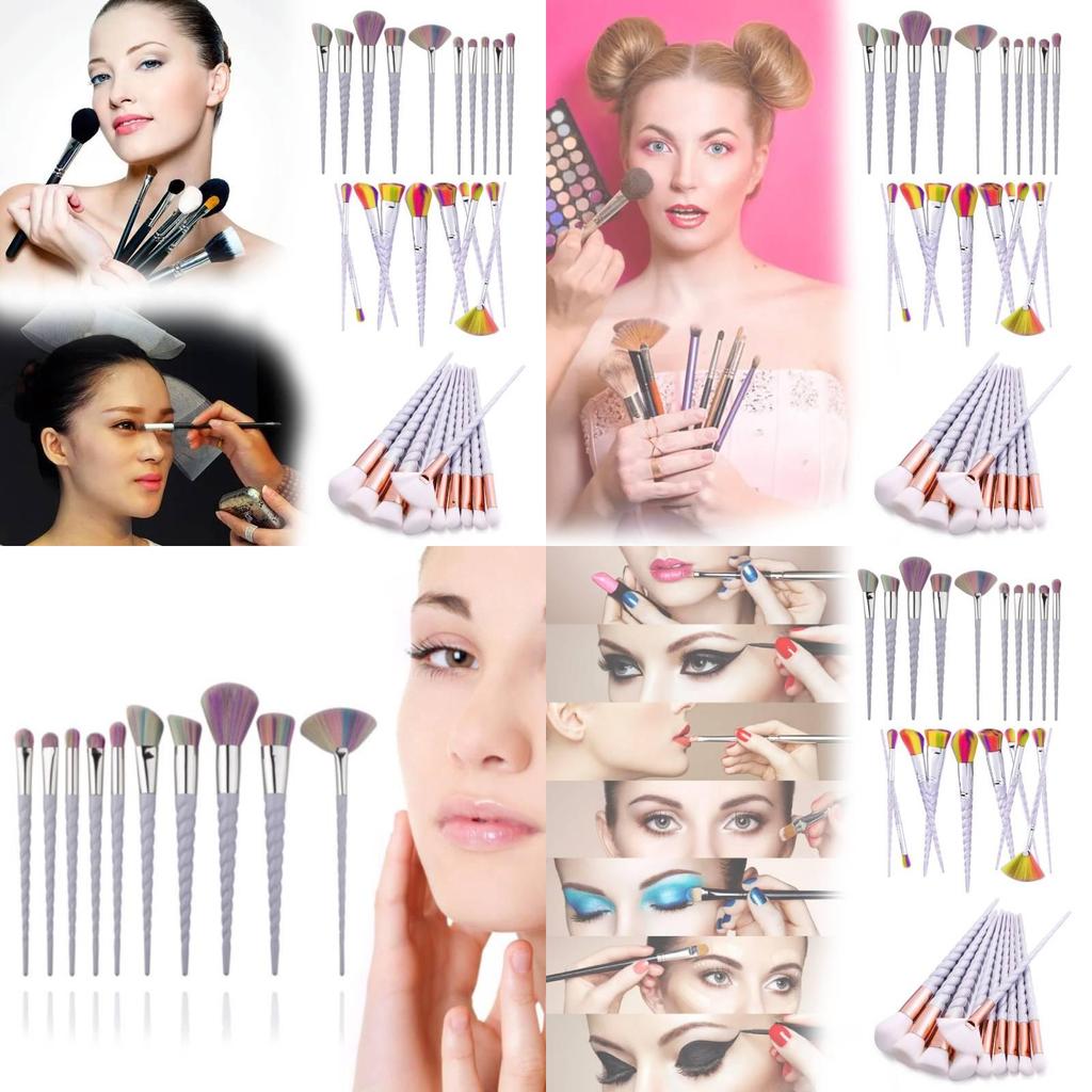 Bunte Einhorn-Make-up-Pinsel mit langem Griff, mit haltbaren Kunststoffgriffen und Nylonborsten