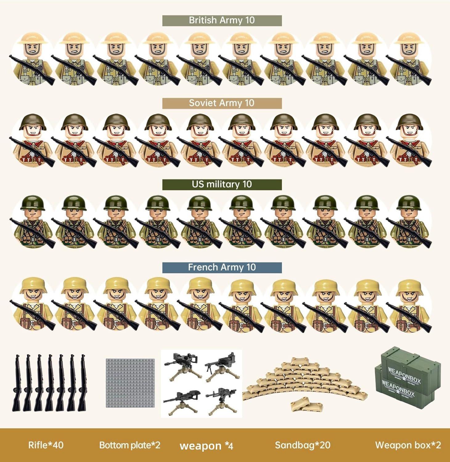 WWII Soldier Set: 116-Piece Military Series Building Blocks with Weapons and Sandbags - Children s Toy