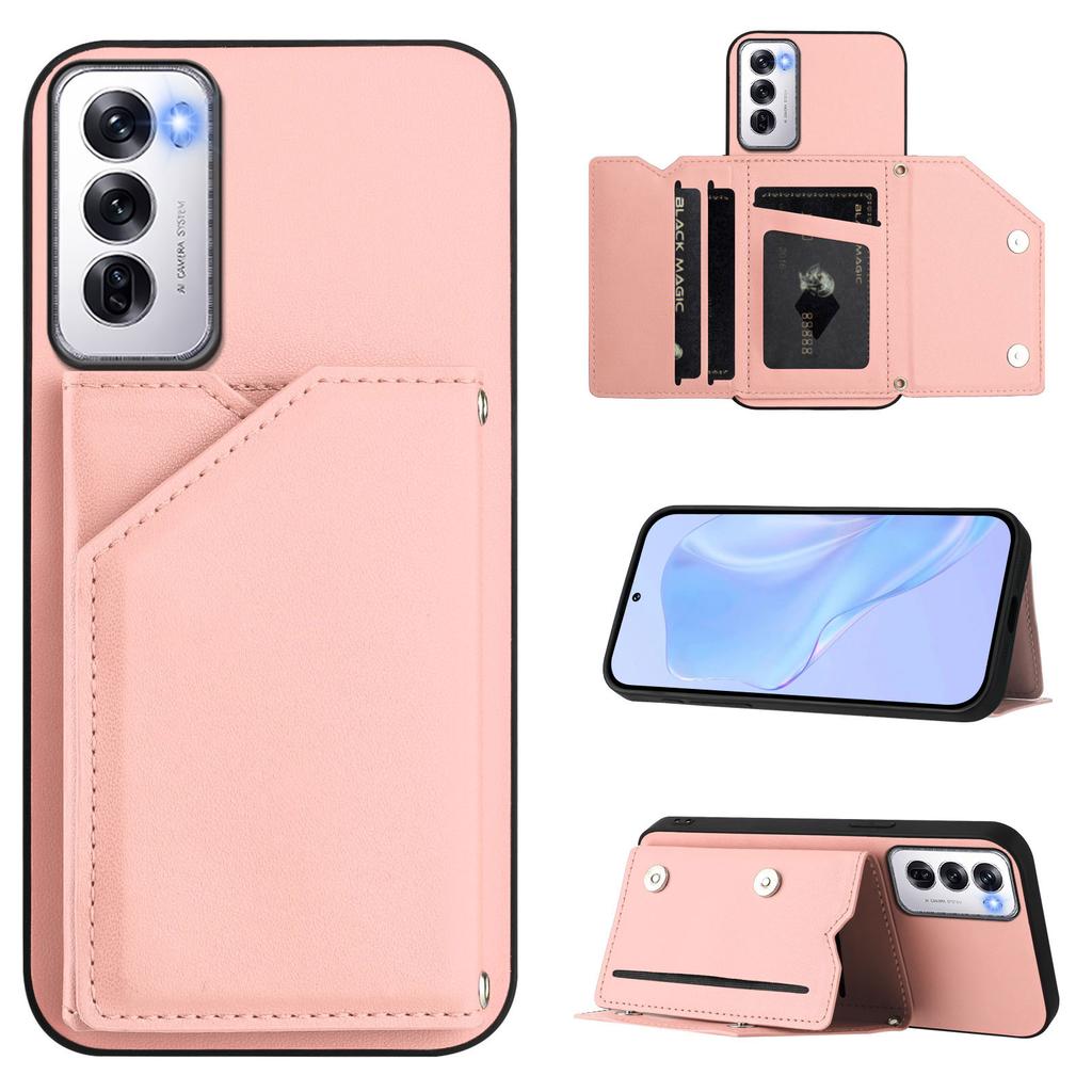 For Oppo Reno12 5G (Global) Case Card Holder Kickstand Skin-Touch Phone Cover with Wrist Strap