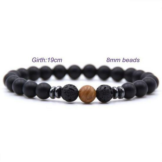 Women's Energy Yoga Bracelet: 8mm Frosted Black Volcanic, Amber & Weathered Stones