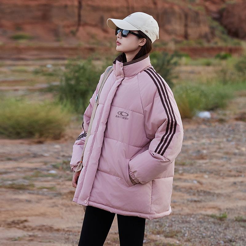 

Winter New Korean Version Down Cotton Clothes Women s Short Stand-up Collar Loose Thickened Cotton-padded Clothes S розовый
