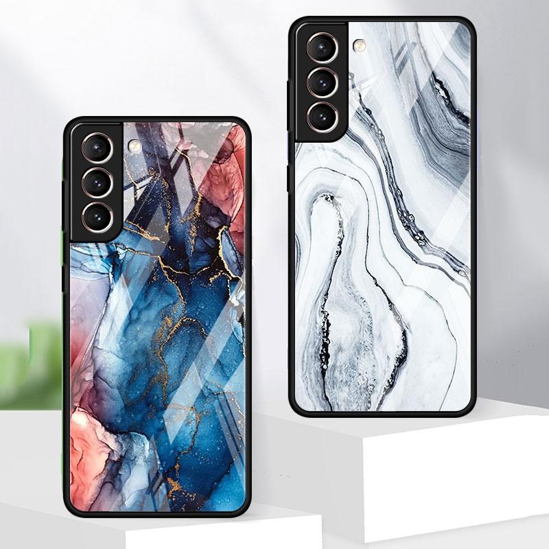 Luxus-Cool-Glashülle mit Marmormuster für Samsung Galaxy S22 S20 FE S21 Plus Telefonabdeckung S10 5G S9 Note 20 Ultra 10 Lite Shell