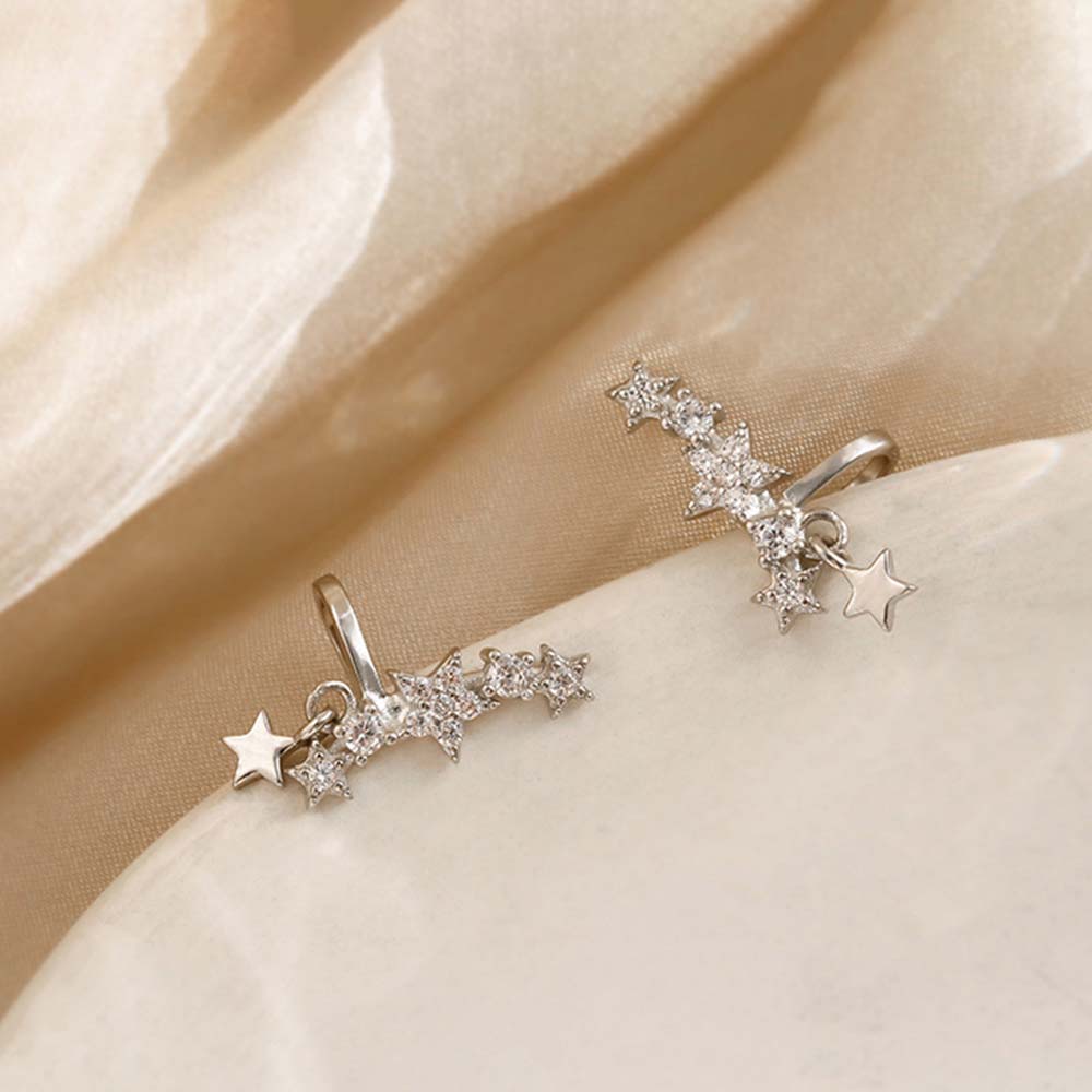 Tide Wild Gypsophila Women Korean Tassel Star Clip Earrings Ear Clip Fashion Jewelry Ear Cuff