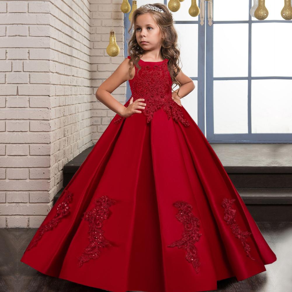High-end långklänning för flickor Spets Nagel- och pärlklänning Bankett Princess Dress Host Dress