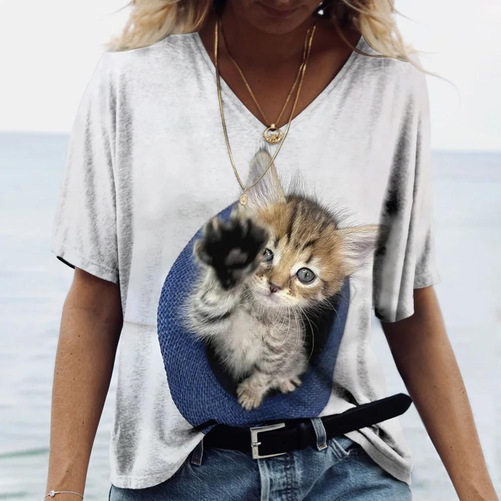 Women s Kawaii Cat Printed 3D T-shirt XS