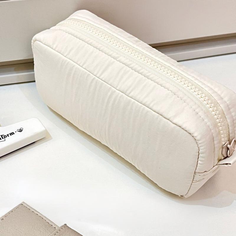 Simplicity Solid Color Pen Bag Zipper Design Large Capacity Pencil Case Portable Stationery Organizer Office Back To School