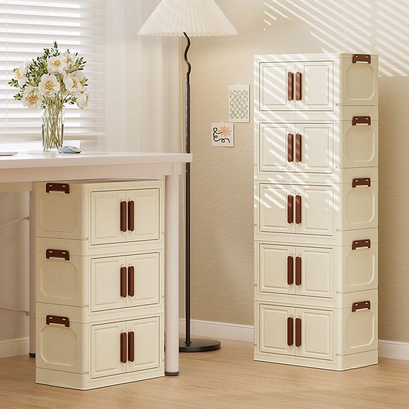 Wielowarstwowy Składany Plastikowy Stojak do Przechowywania Przekąsek i Drobiazgów z Podwójnymi Drzwiczkami