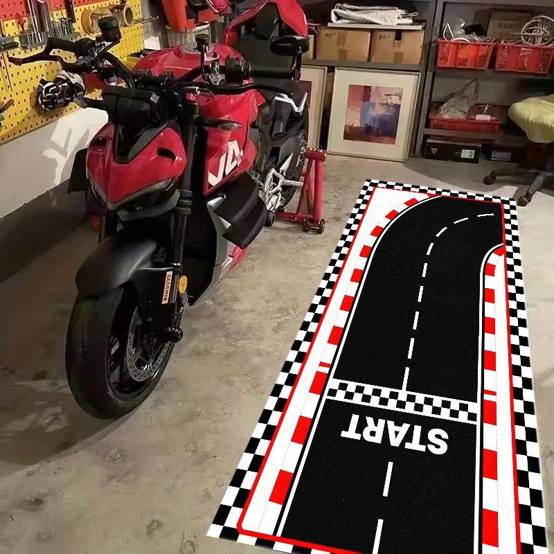 Racing Checkered Motorcycle Pit Mat Anti Slip Parking Rug For Garage Workshop Moto Display Floor Decor Carpet