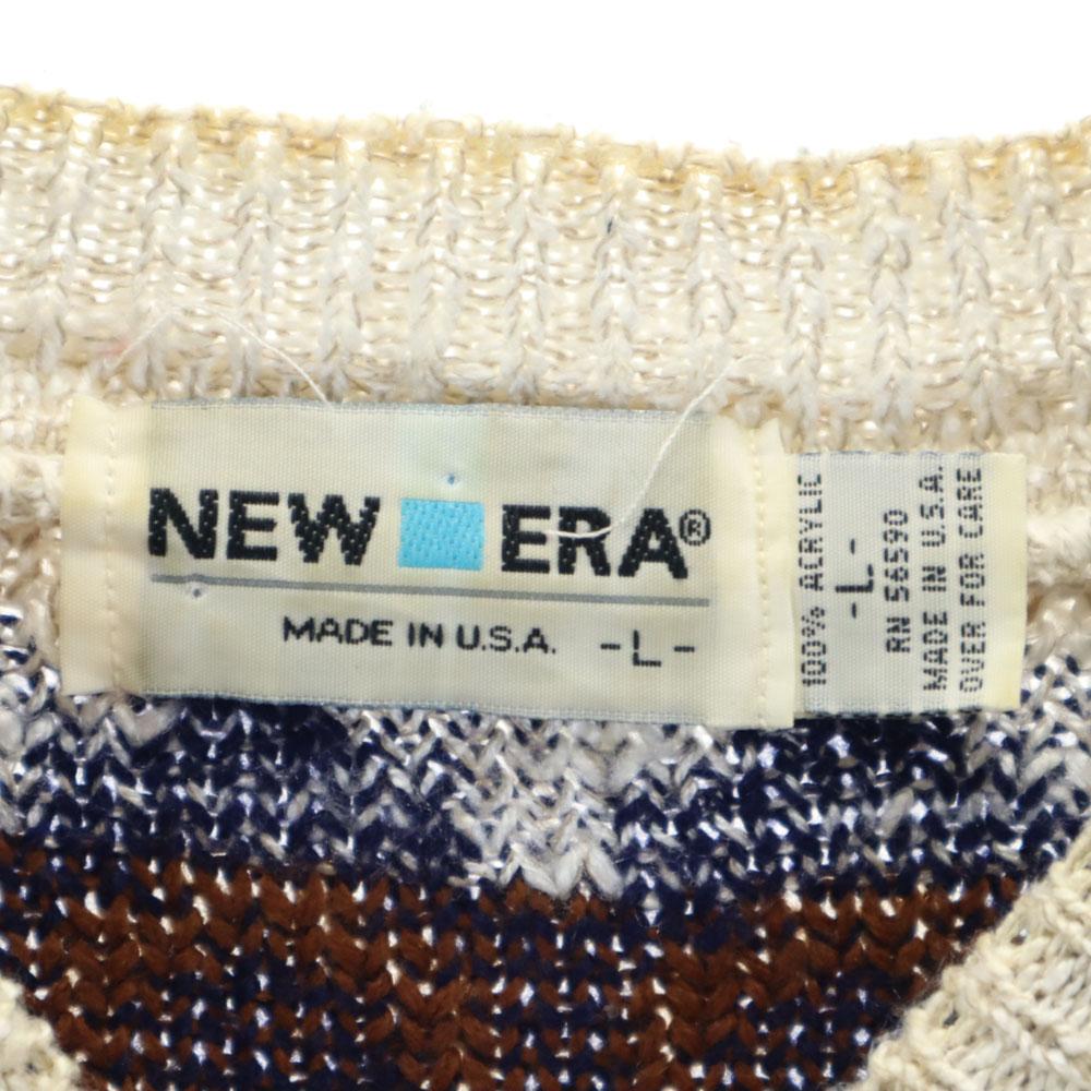 NEW ERA 80s Old USA made Border Pattern Long sleeve sweater L Men's Used