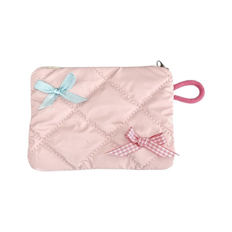 Polyester Bowknot Cosmetic Pouch Versatile Portable Organizers for Travel and Daily Accessories