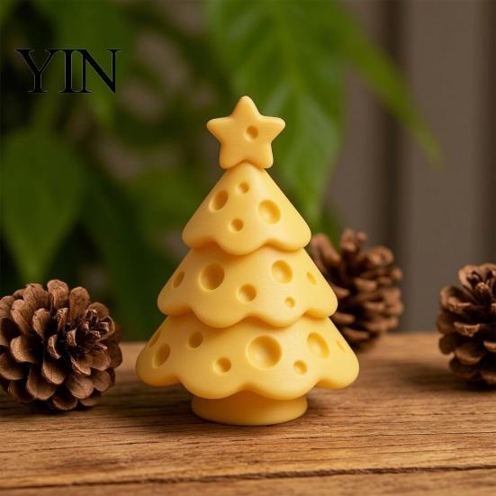 3D Printed Holiday Decor Cheese Christmas Tree Ornament, Creative Figurine with Small Gift for Her Star Topper, Cute Xmas Desktop Ornaments