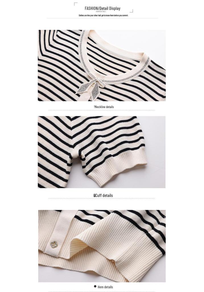Stylish Summer Knitted Striped Tops: Short-Sleeve T-Shirts for Middle-Aged and Elderly Moms 2026