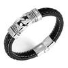 Men's Titanium Steel Black Leather Rope Woven Bracelet Bracelet European and American Simple Style