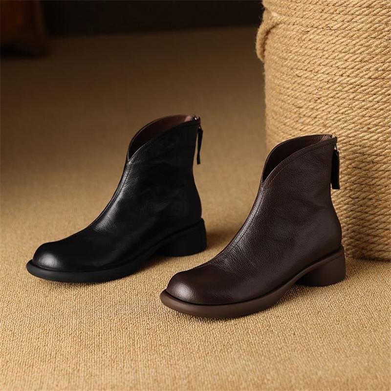 Fashion New Autumn Genuine Leather Women Boots Fashion Ankle Boot for Women Short Boots Chunky Heel Botines Mujer Concise Women Shoes