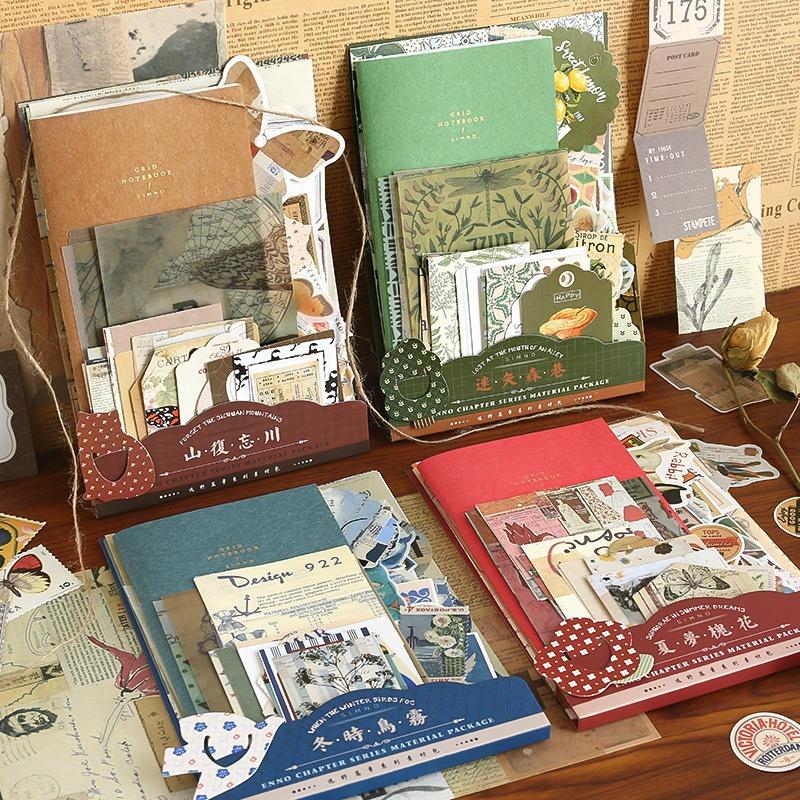 Vintage Scrapbooking Stickers Material Pack Paper Card Bookmark Set Scrapbook Notebook Decorations Handmade DIY Supplies