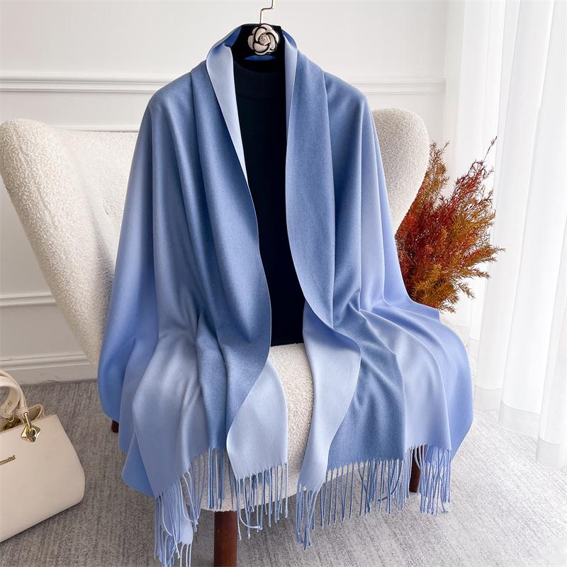 Fashion Solid Cashmere Warm Scarf for Women New Design Pashmina Winter Double Color Shawl Wraps Bufanda Tassel Blanket Poncho