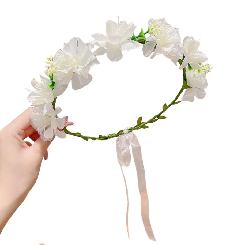 Girls Floral Hair Band Soft Fabric Flowers Headpiece Floral Hair Wreath For Kids Birthday Party Wedding Photo Prop