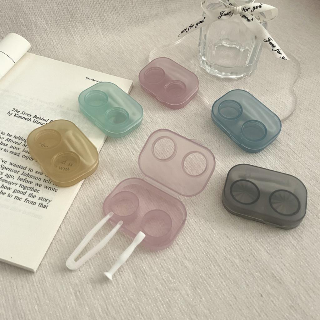 Portable Contact Lens Case Transparent Contact Lense Storage Box Travel Organizer Colorful One-Piece Companion Box Dual-Pair Box