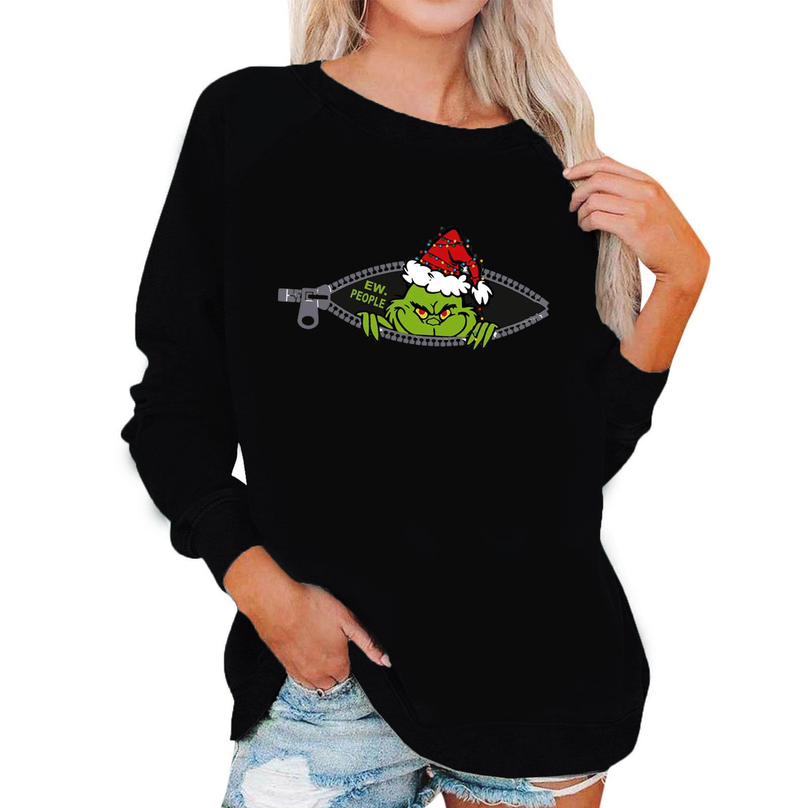 

Женский пуловер с рождественским принтом, блузка с круглым вырезом, заниженными плечами и длинными рукавами XXXL чёрный