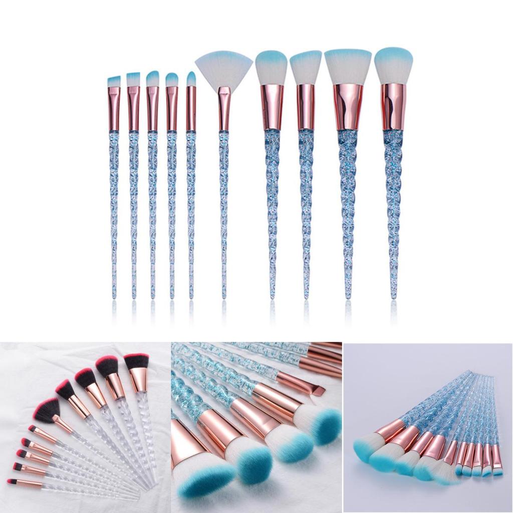 Unicorn Cosmetic Brush Set With Spiral Pattern And Glitter Finish For Creative Makeup Application