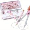 8pcs Geometry & Math Set with Shatterproof Storage Box - Complete School Math Stationery Kit with Ruler, Protractor, Compass, Pencils, Sharpener,