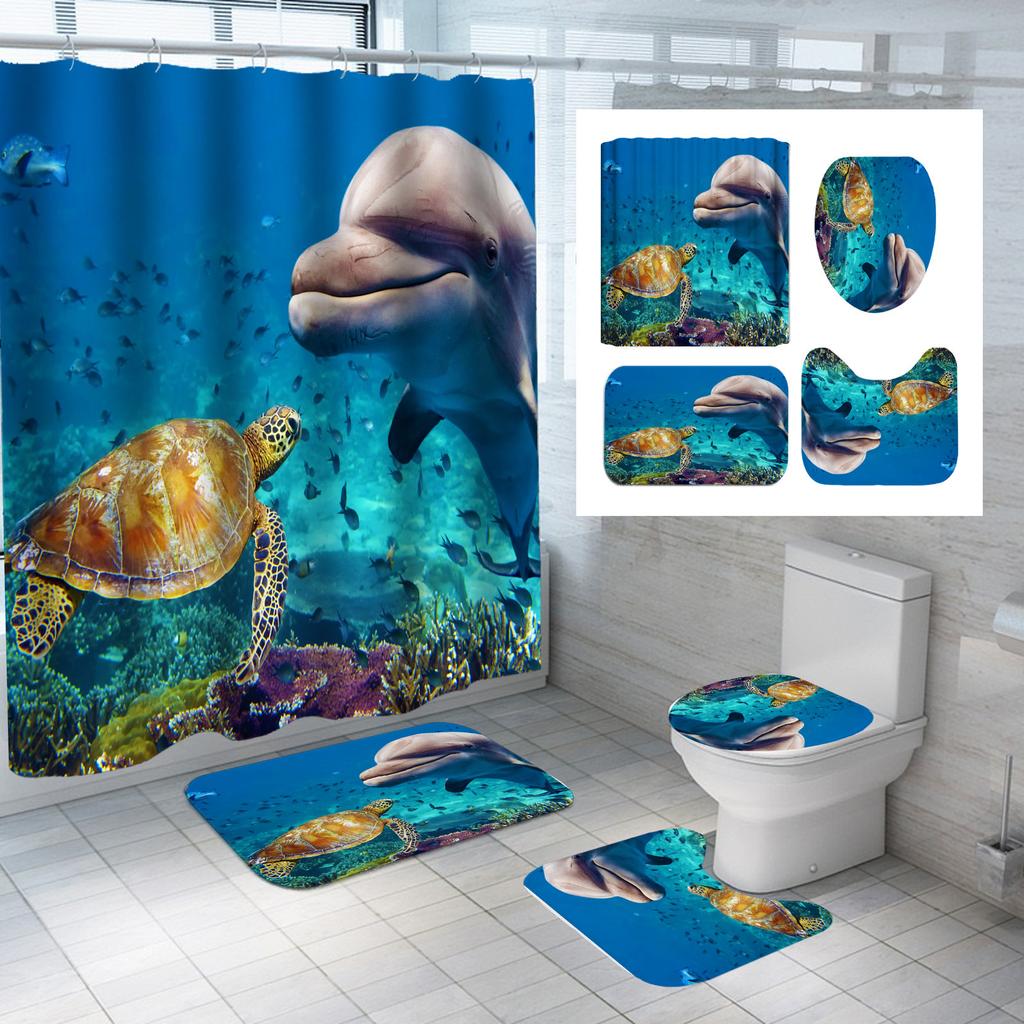 Dolphin Series Pattern Multi-Choice Shower Curtain Digital Printing Toilet Three-Piece Set Four-Piece Bathroom Supplies