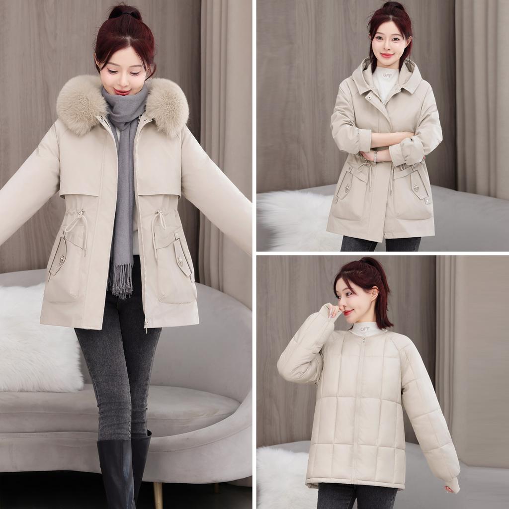 Parker Women's Thickened New Style Large Fur Collar Detachable One-piece Three-wear Work Clothes Cotton Jackets and Jackets