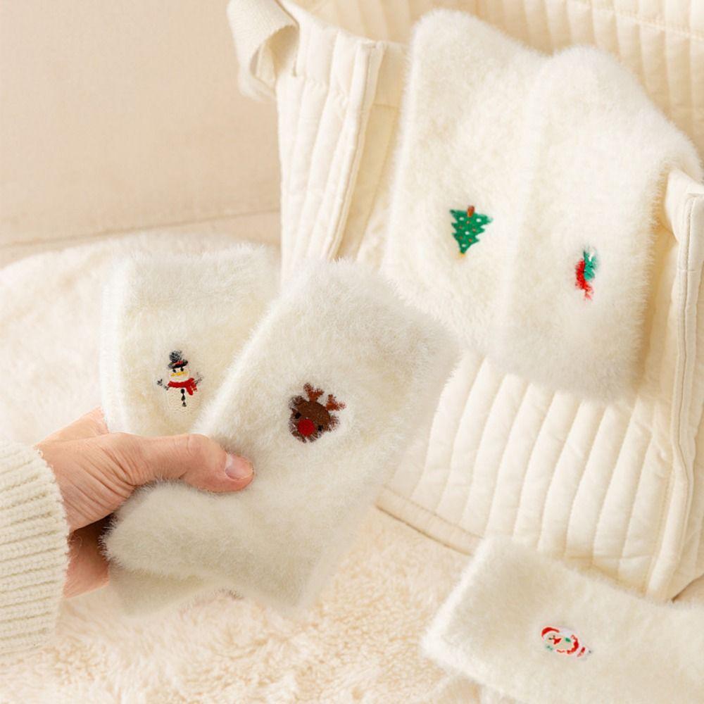 Winter Warm Christmas Pattern Socks Mink Velvet Xmas Tree Snowman Elk Socks