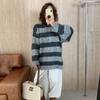 Contrasting color striped knitted sweater women's autumn and winter new lazy style casual soft waxy round neck large size thick pullover sweater
