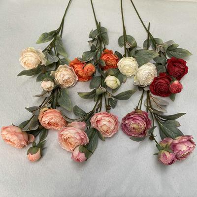 1 Bouquet 3 Heads Artificial Flowers Peony Tea Rose Autumn Silk Fake Flowers for DIY Living Room Home Garden Wedding Decoration