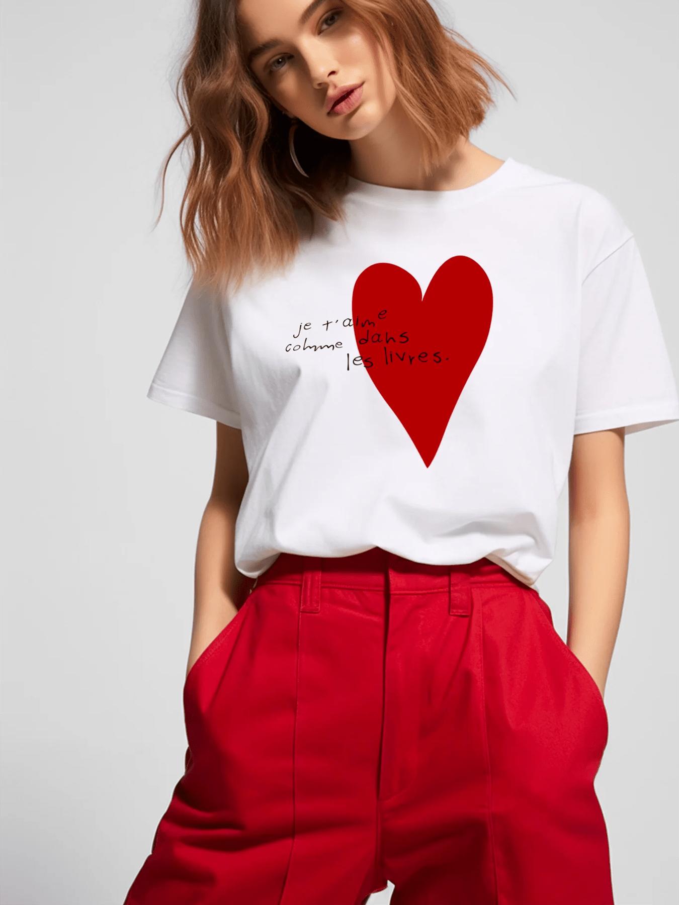 

French I Love You Like in The Books Printed WomenS TShirt Casual Round Neck Spring and Summer Top Short Sleeves S