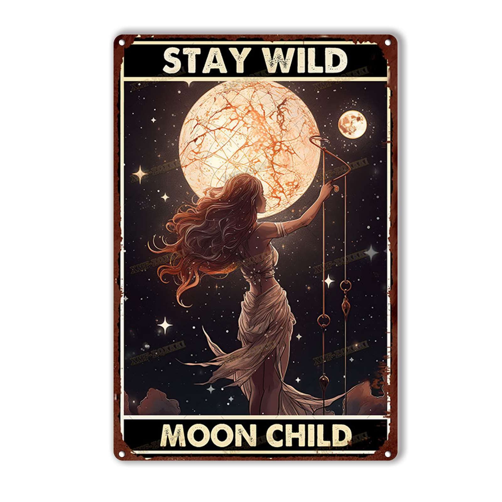 Metal Tin Sign Stay Wild Moon Child Tin Signs Sign Metal Tin Sign Home Bar Wall Decor 20x30cm(7.8x11.8inch)