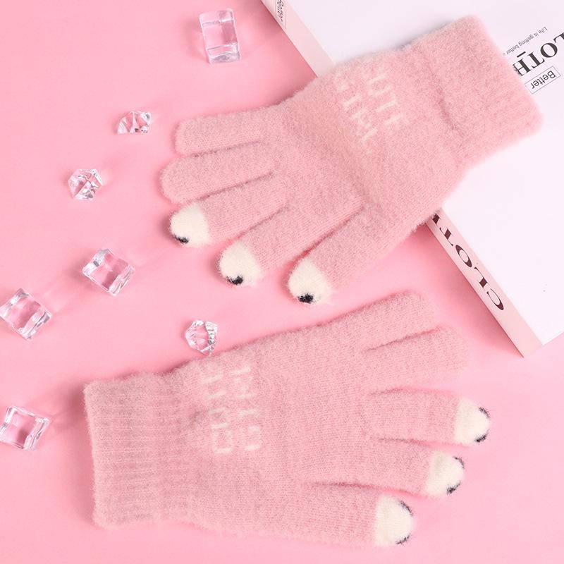 Women's Winter Open-Finger Touchscreen Gloves - Thickened, Warm, Velvet, Cute, Split-Finger Design